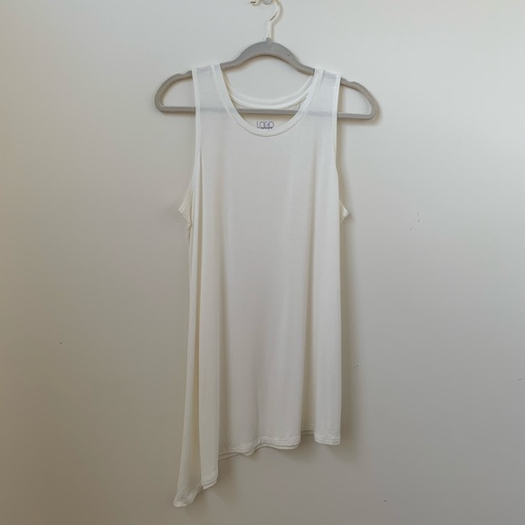 Logo Layers Soft White Asymmetrical Tank Top - Picture 4 of 6